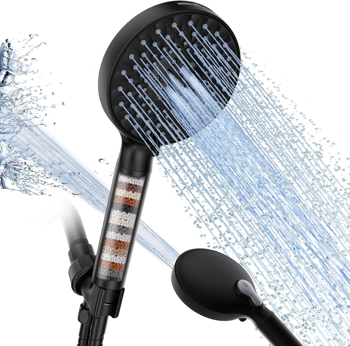 SR SUN RISE Filtered Shower Head with Handheld High Pressure 9 Spray Mode Showerhead Detachable Shower Head Water Softener Filters Beads for Hard Water Remove Chlorine 1 Filter Black