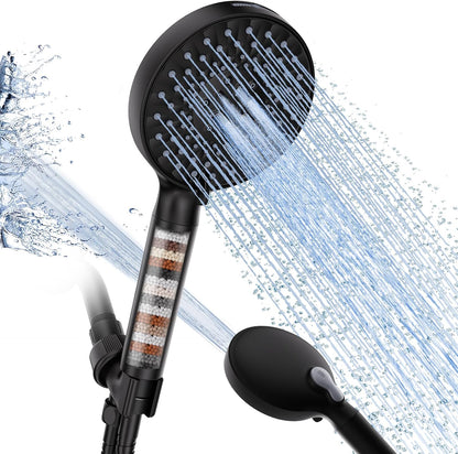 SR SUN RISE Filtered Shower Head with Handheld High Pressure 9 Spray Mode Showerhead Detachable Shower Head Water Softener Filters Beads for Hard Water Remove Chlorine 1 Filter Black