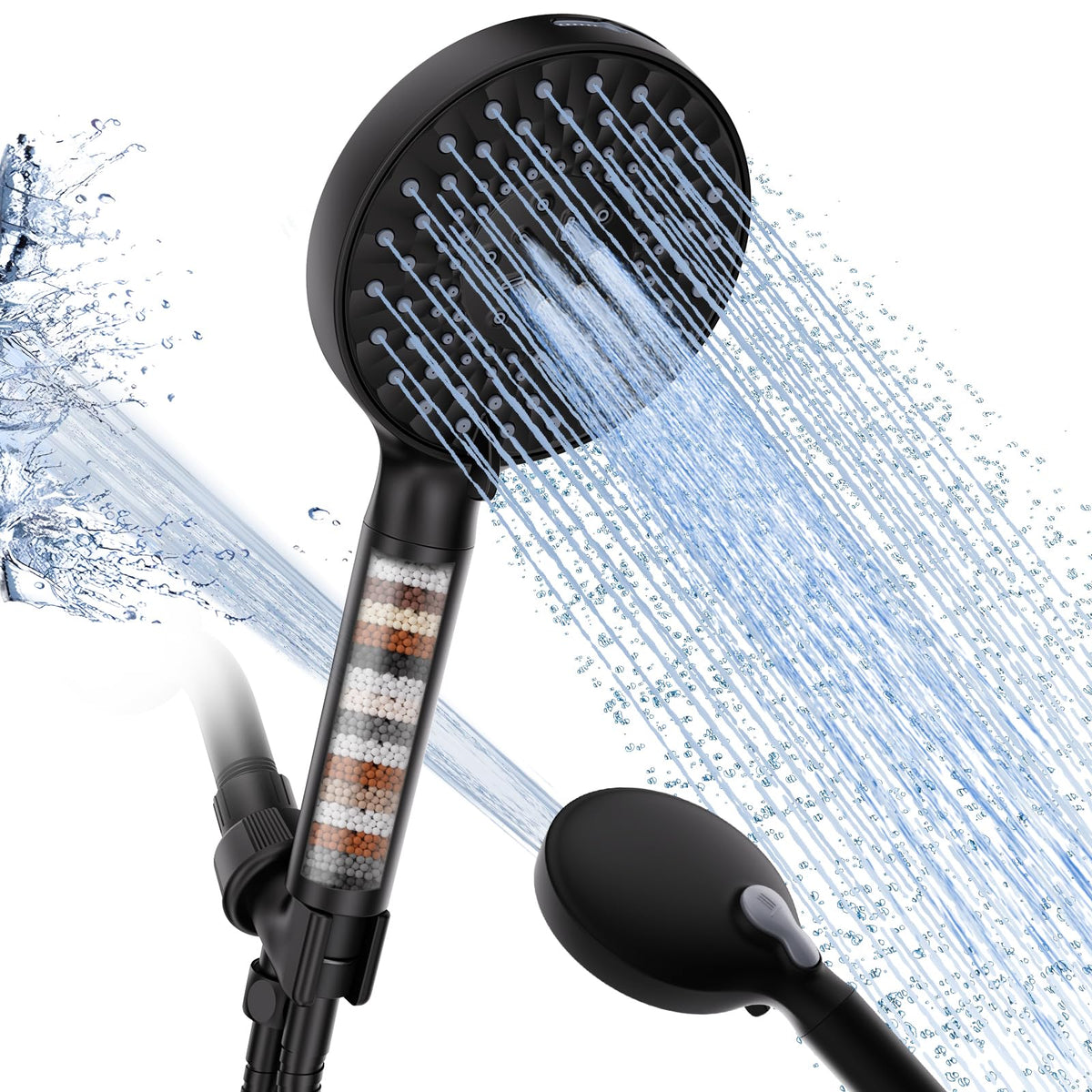 SR SUN RISE Filtered Shower Head with Handheld High Pressure 9 Spray Mode Showerhead Detachable Shower Head Water Softener Filters Beads for Hard Water Remove Chlorine 1 Filter Light Champagne