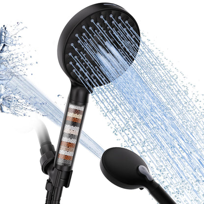 SR SUN RISE Filtered Shower Head with Handheld High Pressure 9 Spray Mode Showerhead Detachable Shower Head Water Softener Filters Beads for Hard Water Remove Chlorine 1 Filter Black