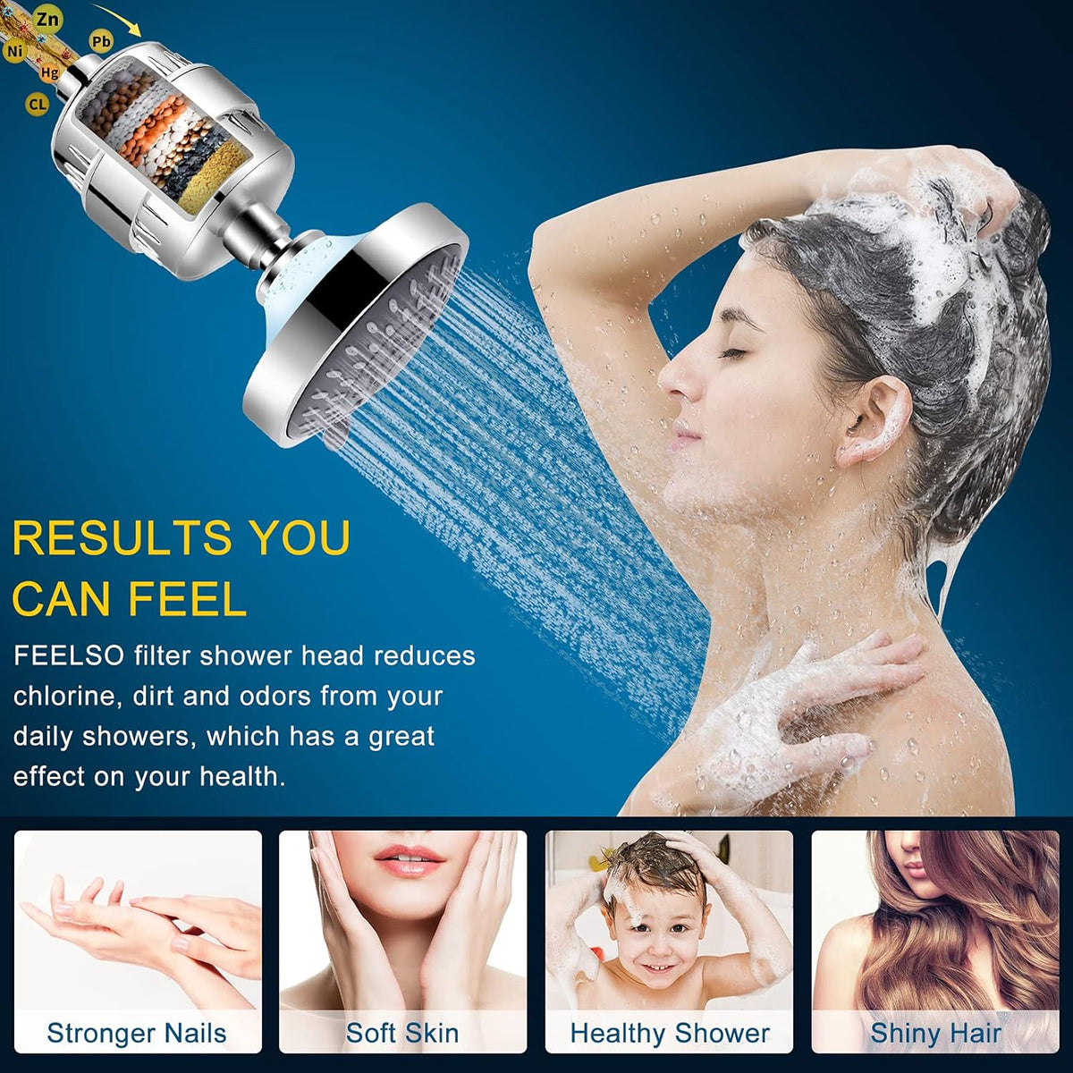 FEELSO Shower Head with Shower Filter, Filtered Shower Head for Hard Water