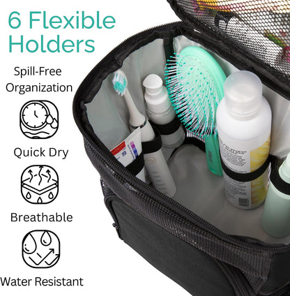 TERRA HOME Original Portable Shower Caddy For College Dorms - Foldable Mesh Tote - Dorm Room Essentials - Durable Hanging Travel Shower Bag - Perfect for College Students, Men, Women (Black)