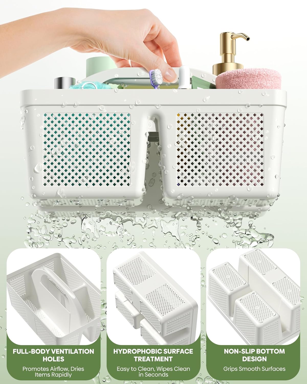 Portable Shower Caddy with Handle - 4 PCS, BPA-free, White
