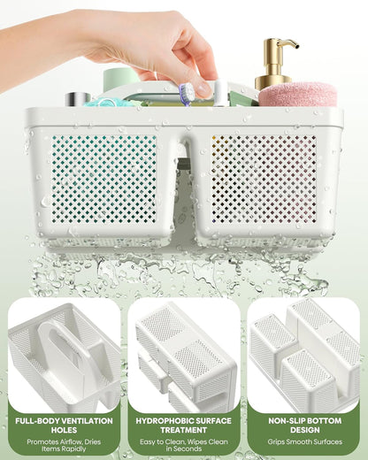Portable Shower Caddy with Handle - 4 PCS, BPA-free, White