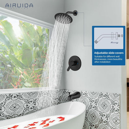 Airuida Shower Faucet Set with Tub Spout,6" Bathtub Faucet-Matte Black