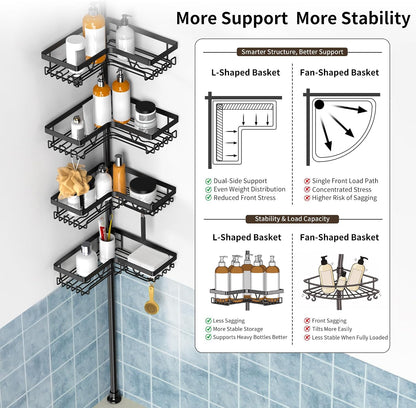 KEGII Corner Shower Caddy Tension Pole, Large Capacity Bathroom Organizer