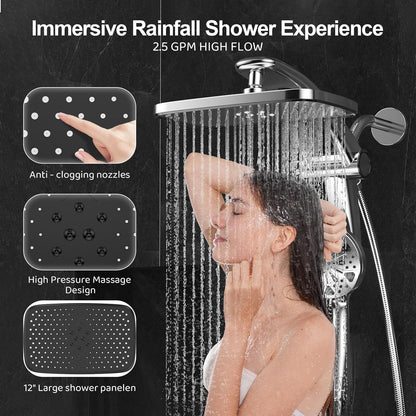 12-Inch High Pressure Rain Shower Head with Handheld Spray Combo, Magnetic