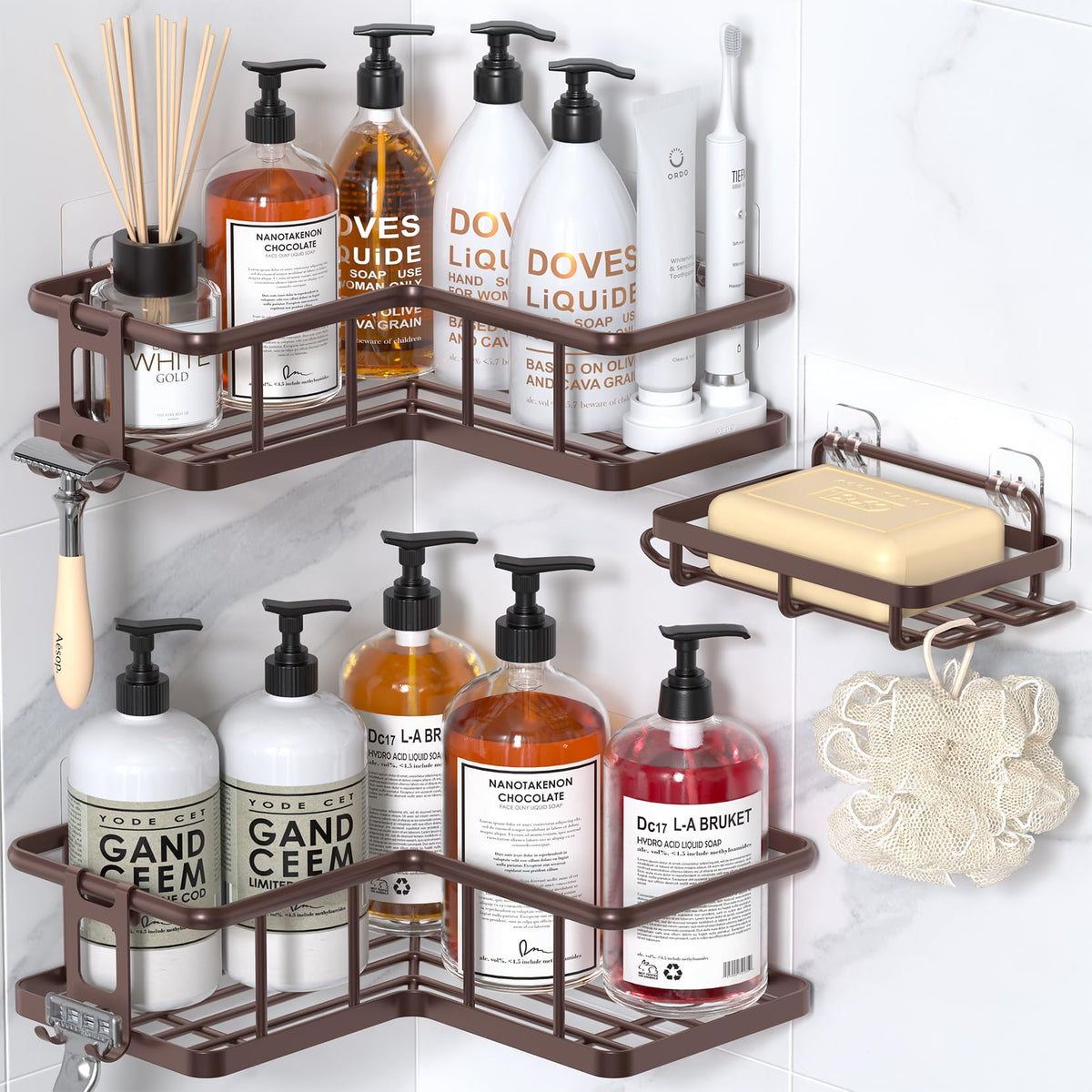 YASONIC Corner Shower Caddy Adhesive, 100% Rustproof Shower Organizer, No Drill Shower Shelf for Inside Shower, Wall-Mounted Shower Storage for Homes (2 Pack, Black)