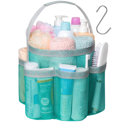 Mesh Shower Caddy Portable - 8 Pockets, S-Hook, Shower Bag for Dorm Camping