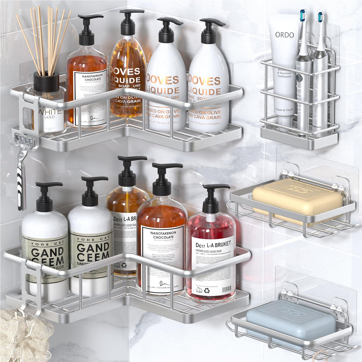 YASONIC Corner Shower Caddy Adhesive, 100% Rustproof Shower Organizer, No Drill Shower Shelf for Inside Shower, Wall-Mounted Shower Storage for Homes (2 Pack, Black)