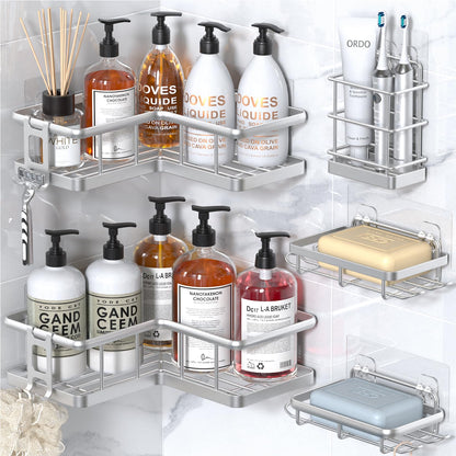 YASONIC Corner Shower Caddy Adhesive, 100% Rustproof Shower Organizer, No Drill Shower Shelf for Inside Shower, Wall-Mounted Shower Storage for Homes (2 Pack, Black)