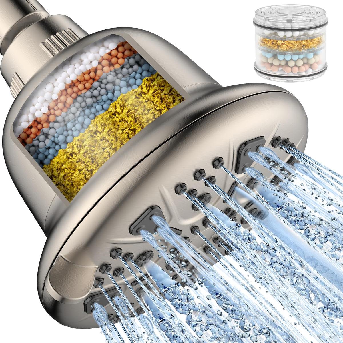 MakeFit Filtered Shower Head - High Pressure Shower Head with Filter for Hard Water Softener - 7 Settings Bathroom Rain Showerhead to Remove Chlorine and Heavy Metals (Chrome)