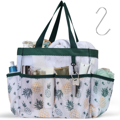 Mesh Shower Caddy Portable - 8 Pockets, S-Hook, Shower Bag for Dorm Camping