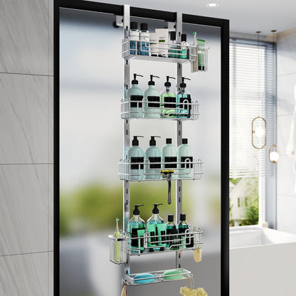 HapiRm Over the Door Shower Caddy - 4-Tier Hanging Shower Organizer with 22 Hooks and 2 Toothbrush Holders, No Drilling Adjustable Hanging Shelves for Bathroom - Black