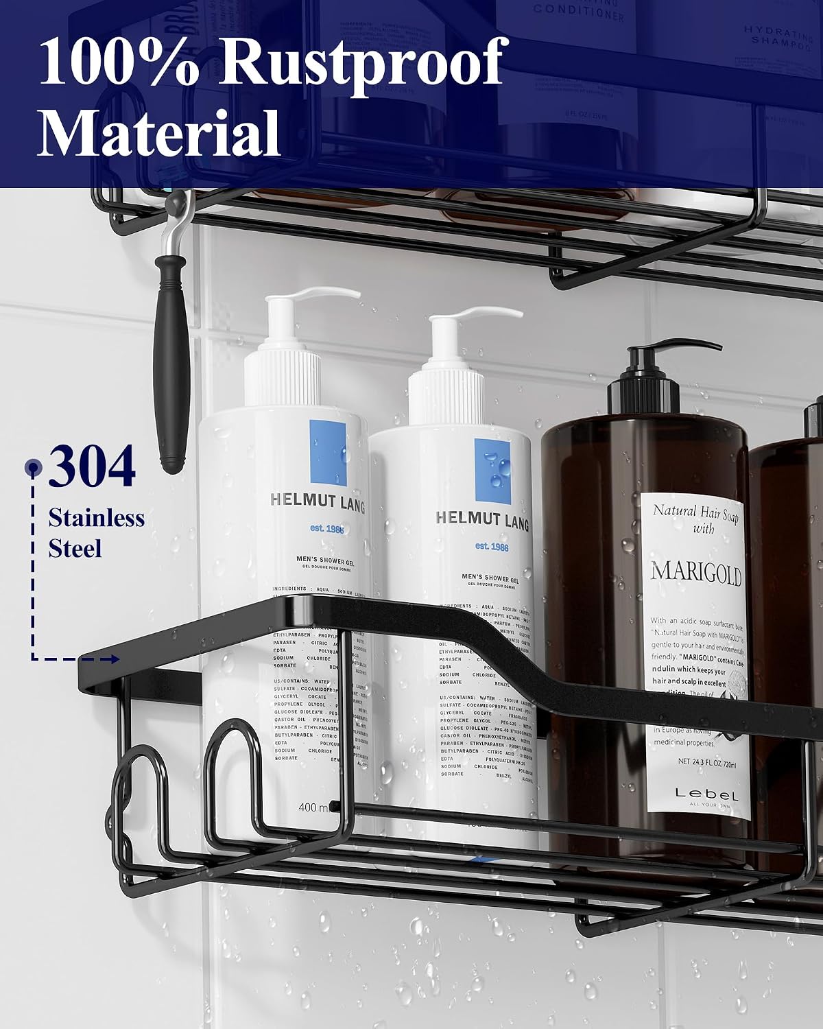Kitsure Shower Caddy, Adhesive Shower Organizer, Large, Black