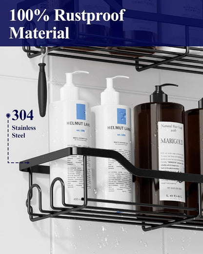 Kitsure Shower Caddy, Adhesive Shower Organizer, Large, Black