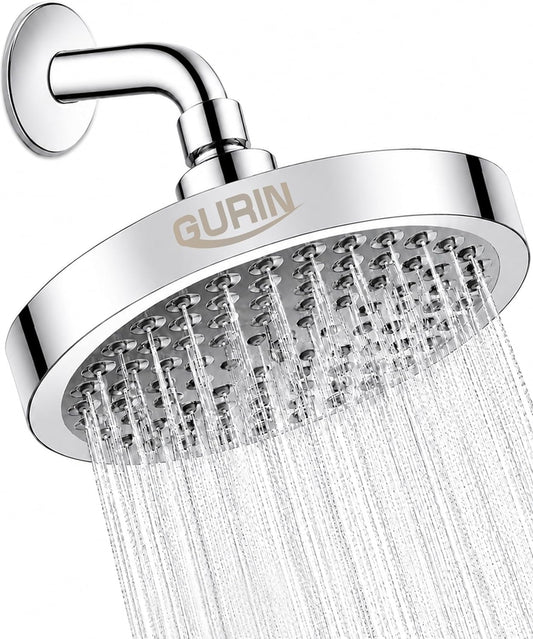 GURIN Shower Head - Luxury Polished Chrome Finish - Rain Showerhead 6 Inch