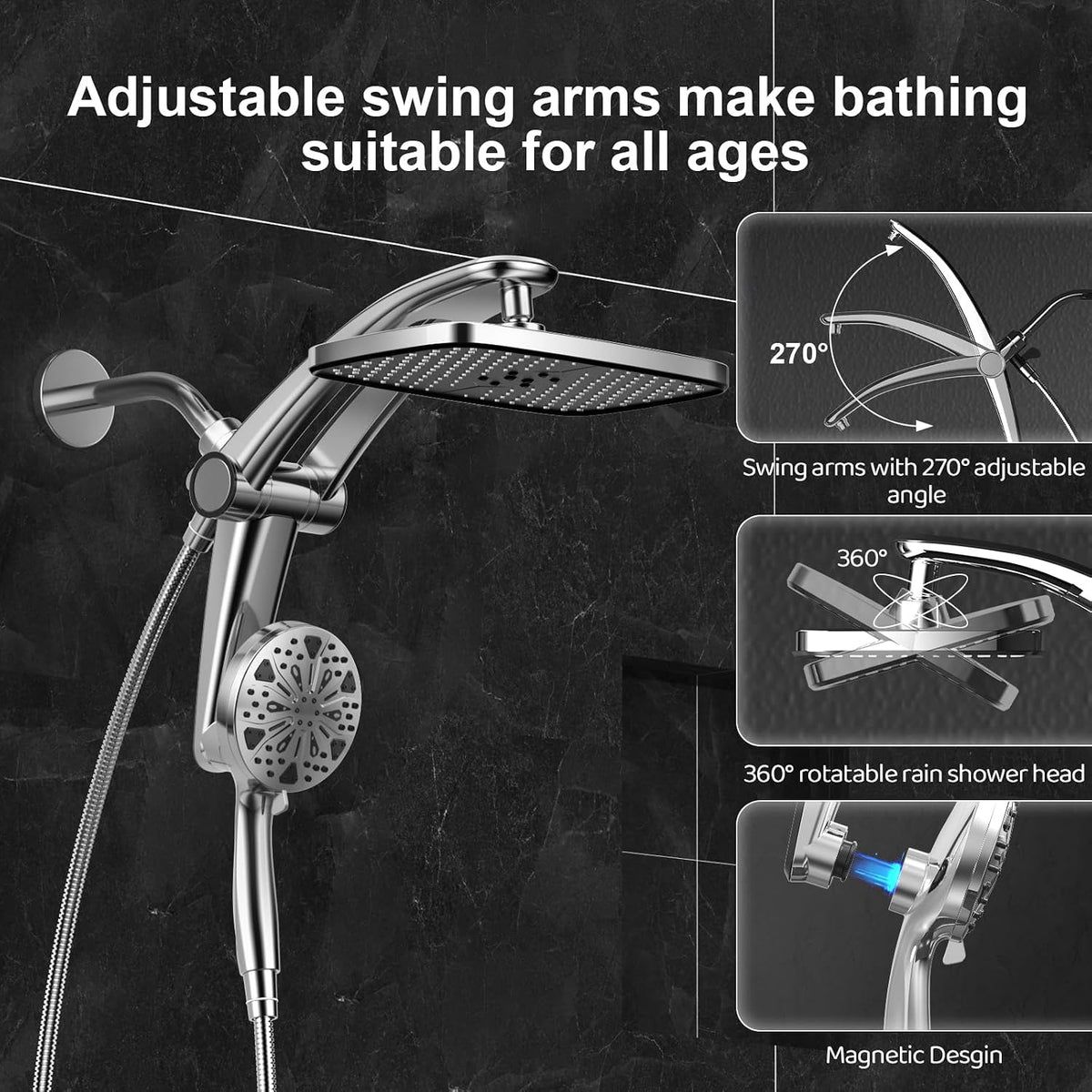 12-Inch High Pressure Rain Shower Head with Handheld Spray Combo, Magnetic