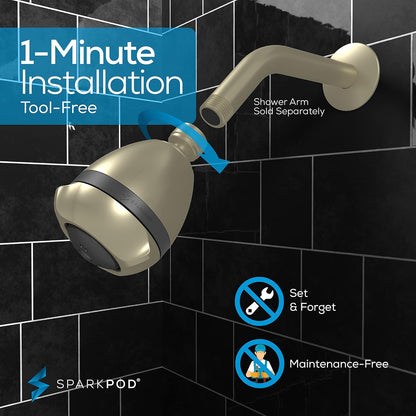 SparkPod High Pressure Shower Head, 3 Inch Fixed Showerhead, Brushed Nickel