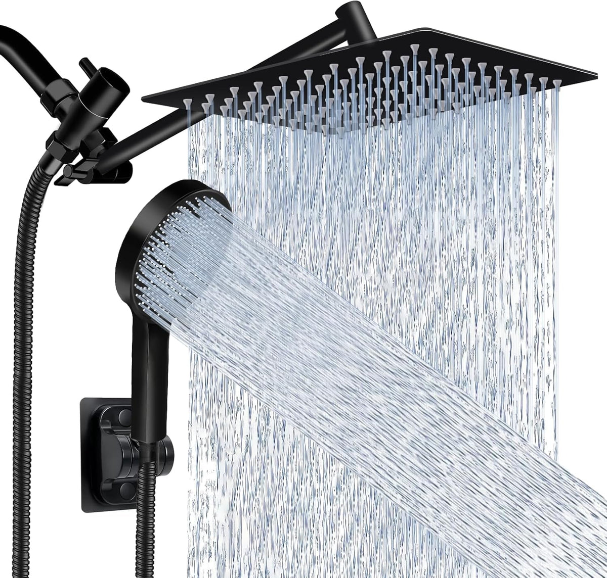 Shower Head, Rain Shower Head with Handheld Spray Combo, 10 Inch Adjustable High Pressure Rainfall Shower Head, Dual Showerhead Set with Extension Arm and 60 Inch Long Shower Hose (Silver)