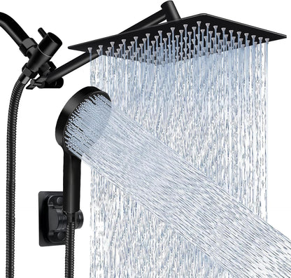 Shower Head, Rain Shower Head with Handheld Spray Combo, 10 Inch Adjustable High Pressure Rainfall Shower Head, Dual Showerhead Set with Extension Arm and 60 Inch Long Shower Hose (Silver)