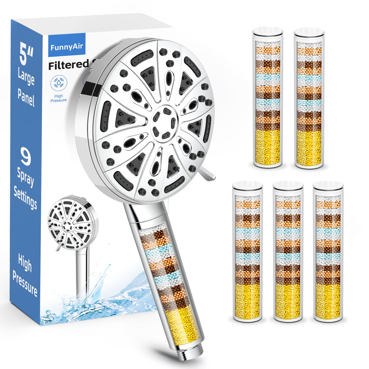Filtered Shower Head with Handheld（3 Filters）Water Softener for Hard Water