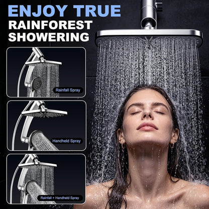 12 Inch High Pressure Rain Shower Head Combo,9 Settings Shower Handheld