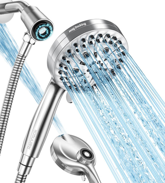 Handheld Shower Head High Pressure – Magnetic Holder,10 Spray Modes with Power Wash for Pets&Tile&Toilet, Filtered for Softer Skin & Shinier Hair, 1.8GPM, Stainless Steel Hose
