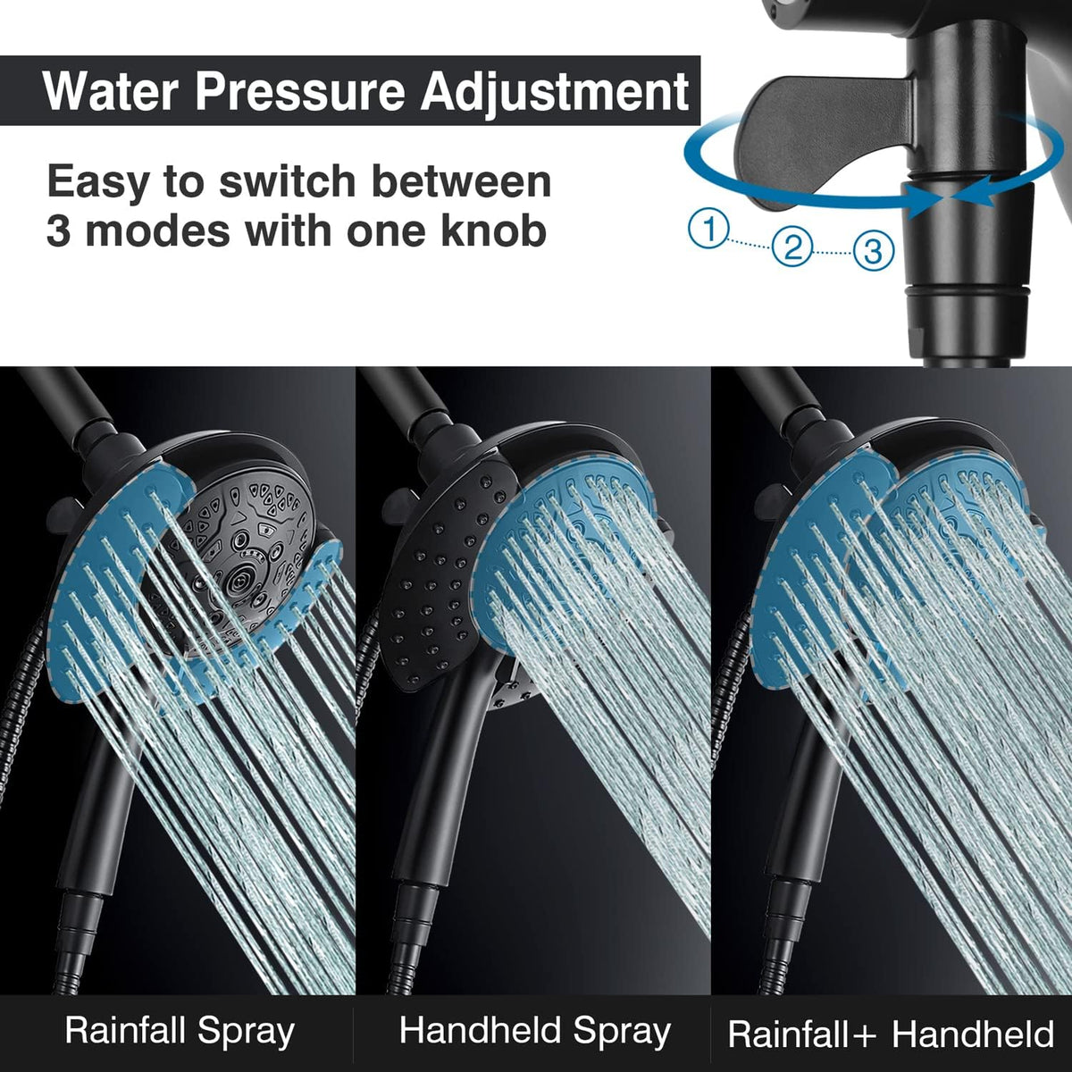 INAVAMZ 2 in 1 Shower Head with Handheld Combo High Pressure Black 2.5 GPM