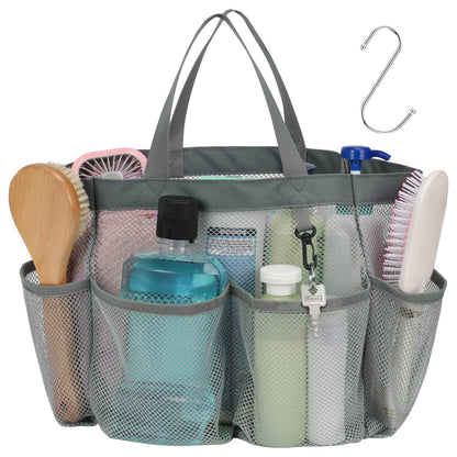 Mesh Shower Caddy Portable - 8 Pockets, S-Hook, Shower Bag for Dorm Camping