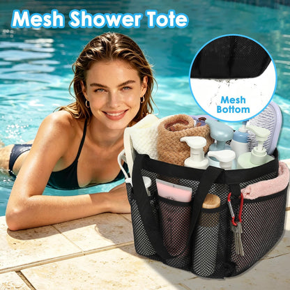 Fammart Mesh Shower Caddy Portable for College Dorm Room Essentials, Odorless Polyester Large Shower Tote Bag with Dual Handles, 8-Pocket Quick-Dry Toiletry Organizer for Travel, Beach, Camping, Gym