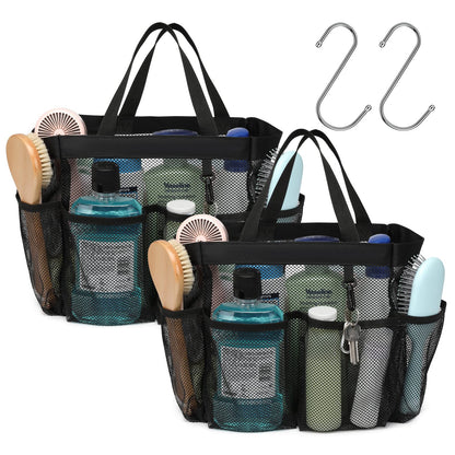 Mesh Shower Caddy Portable - 8 Pockets, S-Hook, Shower Bag for Dorm Camping