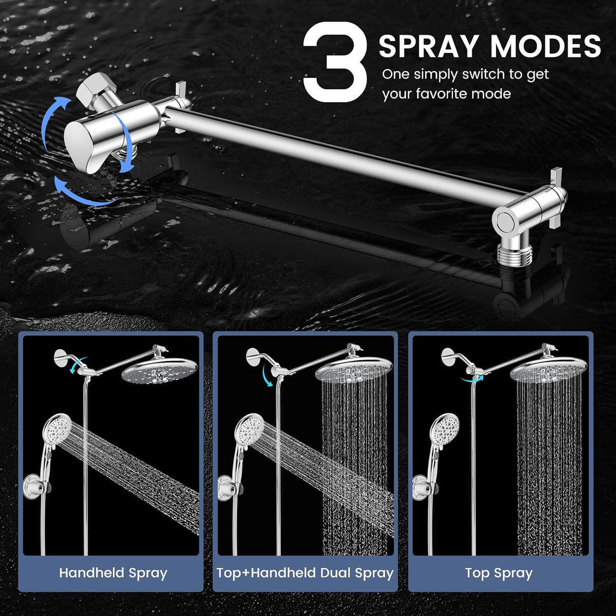 FEELSO 10" Shower Head Combo with Handheld, High Pressure Dual Shower Head