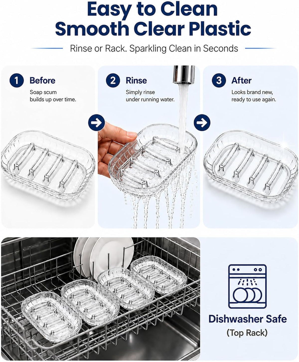 OTHIX 3 Pack Clear Plastic Soap Dish for Bar Soap, Bar Soap Holder Tray with Raised Ridges for Shower | Bathroom | Kitchen Sink |Dry Fast| Easy to Clean (Clear)