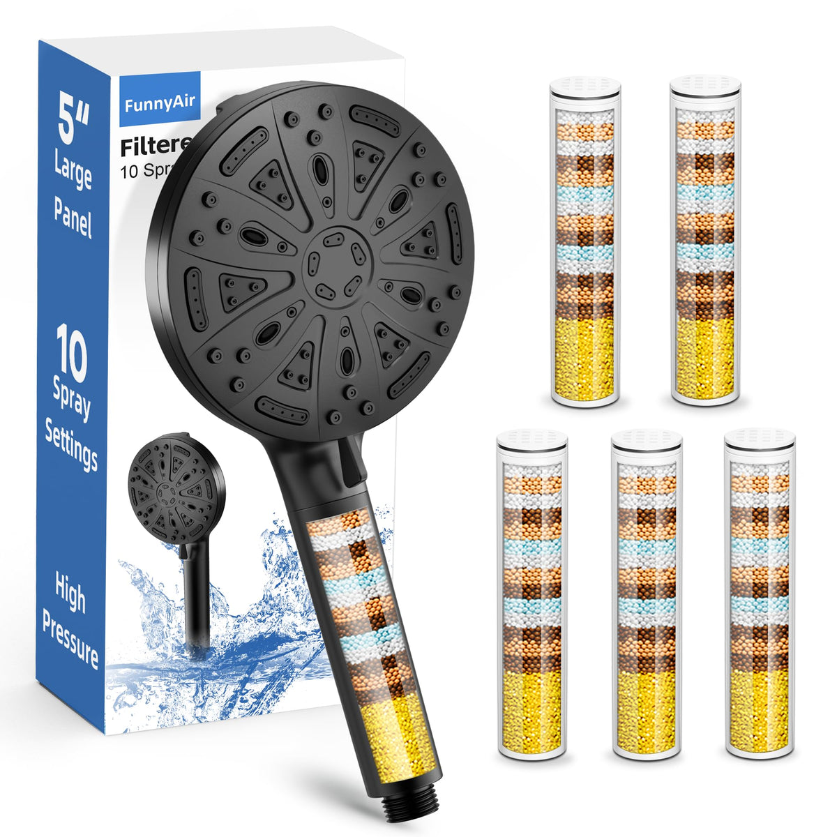 Filtered Shower Head with Handheld（3 Filters）Water Softener for Hard Water