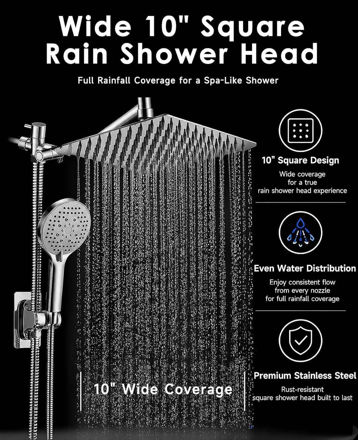 Jafeton 10 Inch High Pressure Rain Shower Head with Handheld Combo