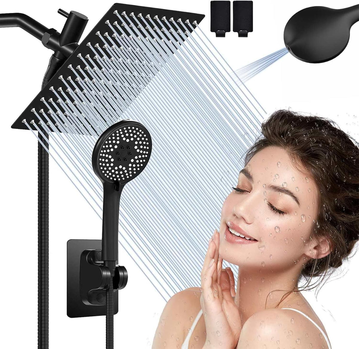Airlex Shower Head Rain Shower Head with Handheld Spary, High Pressure Rainfall Showerhead and 4 Modes Handheld Shower Heads Built-in Power Wash with 71 Inch Stainless Steel Hose, 8'' Sliver