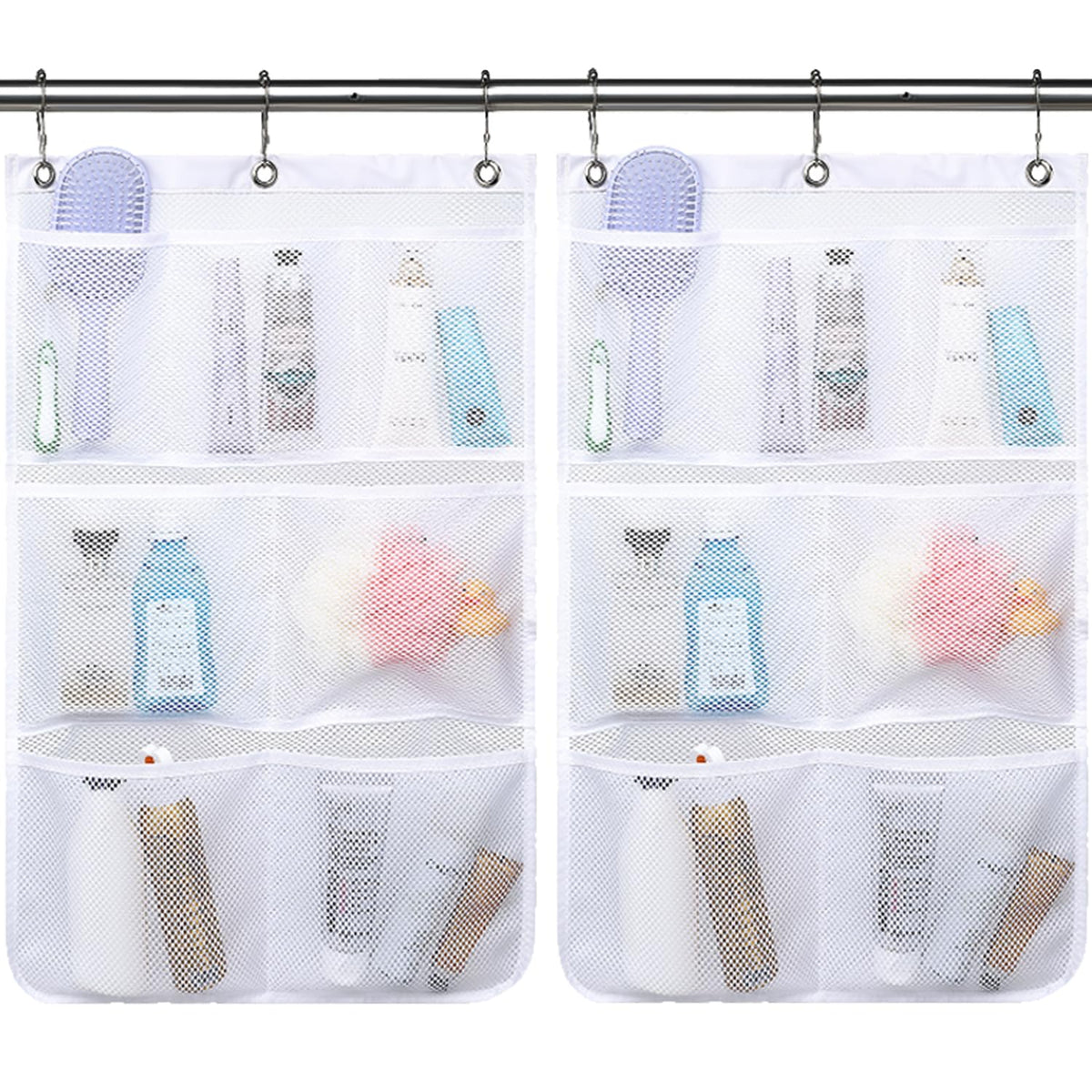 Fammart Mesh Shower Caddy Portable for College Dorm Room Essentials, Odorless Polyester Large Shower Tote Bag with Dual Handles, 8-Pocket Quick-Dry Toiletry Organizer for Travel, Beach, Camping, Gym