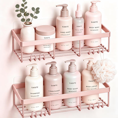 Moforoco Shower Caddy Shelf Organizer Rack, Self Adhesive Black Bathroom Shelves Basket, Home Farmhouse Wall Inside Organization and Storage Decor Rv Accessories, First Camper Apartment Essentials