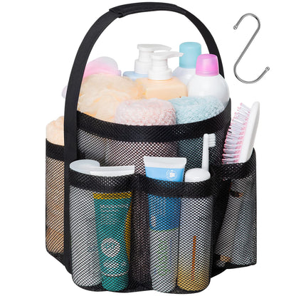 Mesh Shower Caddy Portable - 8 Pockets, S-Hook, Shower Bag for Dorm Camping