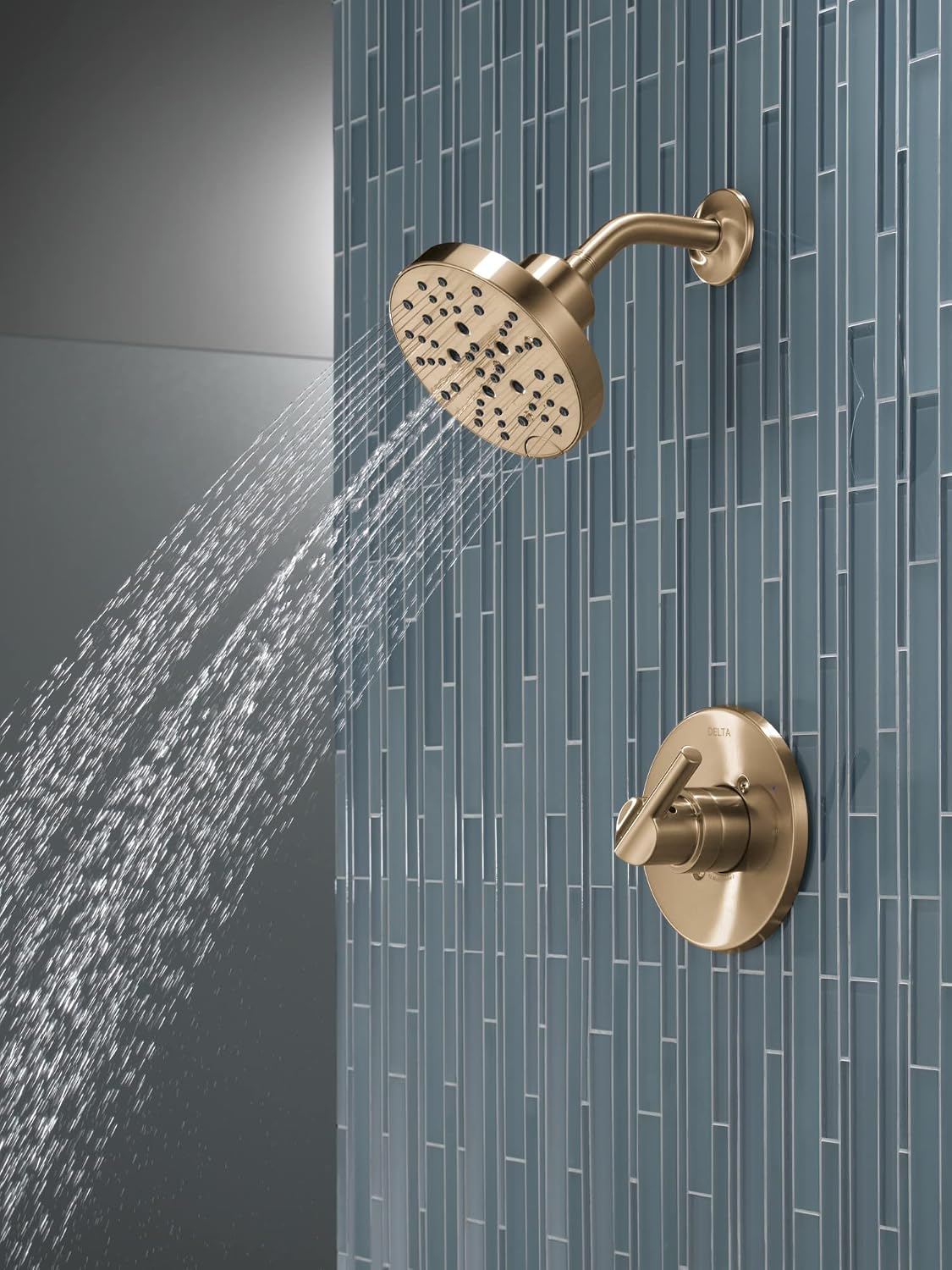 Delta Nicoli 14 Series H2Okinetic Shower Faucet Set, Brushed Gold Shower Head and Handle Set, Valve Trim Kit, Champagne Bronze 142749-CZ (Shower Valve Included)