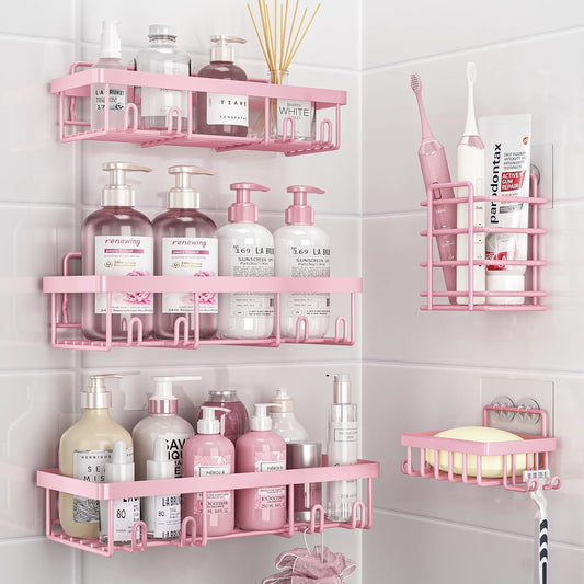 Liuoud 5 Pack Shower Caddy for Inside Shower, Pink Bathroom Decor Set