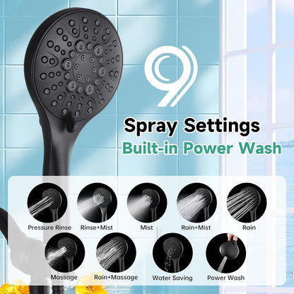BRIGHT SHOWERS High Pressure Shower Head with Handheld, 9 Spray Settings Showerhead Built in Power Wash to Clean Tub and Pets, Extra Long 69" Hose, Adjustable Bracket, Oil-Rubbed Bronze
