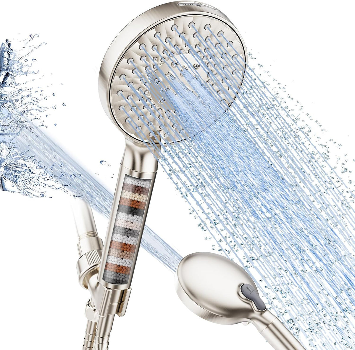 SR SUN RISE Filtered Shower Head with Handheld High Pressure 9 Spray Mode Showerhead Detachable Shower Head Water Softener Filters Beads for Hard Water Remove Chlorine 1 Filter Light Champagne