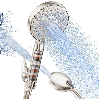 SR SUN RISE Filtered Shower Head with Handheld High Pressure 9 Spray Mode Showerhead Detachable Shower Head Water Softener Filters Beads for Hard Water Remove Chlorine 1 Filter Bright Silver
