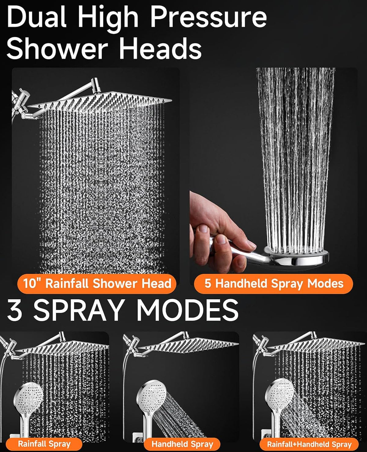 Jafeton 10 Inch High Pressure Rain Shower Head with Handheld Combo