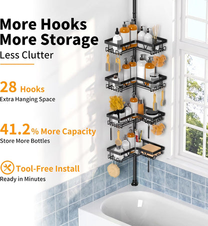 KEGII Corner Shower Caddy Tension Pole, Large Capacity Bathroom Organizer