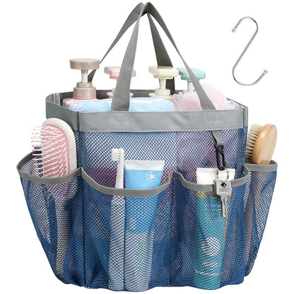 Mesh Shower Caddy Portable - 8 Pockets, S-Hook, Shower Bag for Dorm Camping
