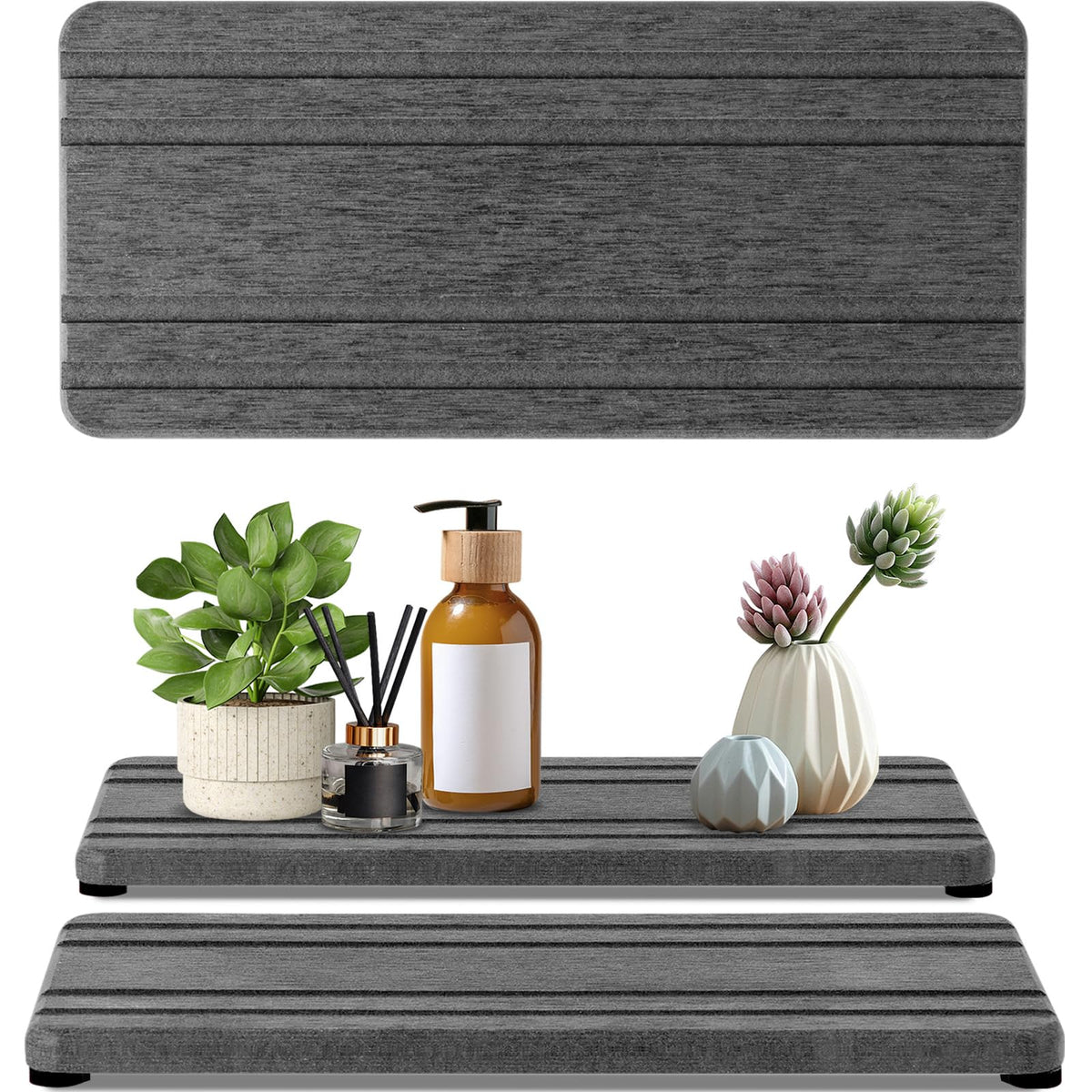 3PCS Water Absorbing Stone Tray, DryingNeat Diatomite Stone Sink Tray, Instant Dry Sink Coasters, Kitchen Sponge Hand Soap Holder, Countertop Fast Drying Counter Trays,8 * 4inch and 4 * 4inch