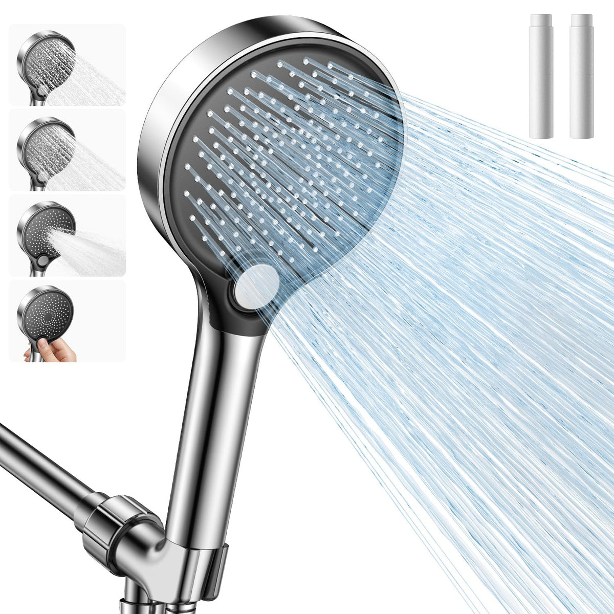 Handheld Shower Head High Pressure – Magnetic Holder,10 Spray Modes with Power Wash for Pets&Tile&Toilet, Filtered for Softer Skin & Shinier Hair, 1.8GPM, Stainless Steel Hose